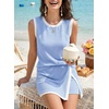 image:imageEVALESS 2 Piece Sets Women Summer Workout Outfits  Ribbed Knit Tank Top and Lined Split Skirt Womens Two Pieces Lounge Matching Set Travel Vacation Athletic Casual WearBeau Blue