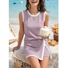 image:imageEVALESS 2 Piece Sets Women Summer Workout Outfits  Ribbed Knit Tank Top and Lined Split Skirt Womens Two Pieces Lounge Matching Set Travel Vacation Athletic Casual WearLight Purple
