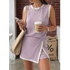 image:imageEVALESS 2 Piece Sets Women Summer Workout Outfits  Ribbed Knit Tank Top and Lined Split Skirt Womens Two Pieces Lounge Matching Set Travel Vacation Athletic Casual WearLight Purple