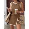 image:imageEVALESS 2 Piece Sets Women Summer Workout Outfits  Ribbed Knit Tank Top and Lined Split Skirt Womens Two Pieces Lounge Matching Set Travel Vacation Athletic Casual WearCoffee