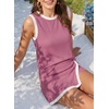 image:imageEVALESS 2 Piece Sets Women Summer Workout Outfits  Ribbed Knit Tank Top and Lined Split Skirt Womens Two Pieces Lounge Matching Set Travel Vacation Athletic Casual WearPitaya Pink