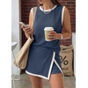 image:imageEVALESS 2 Piece Sets Women Summer Workout Outfits  Ribbed Knit Tank Top and Lined Split Skirt Womens Two Pieces Lounge Matching Set Travel Vacation Athletic Casual WearNavy Blue