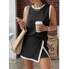 image:imageEVALESS 2 Piece Sets Women Summer Workout Outfits  Ribbed Knit Tank Top and Lined Split Skirt Womens Two Pieces Lounge Matching Set Travel Vacation Athletic Casual WearBlack