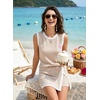 image:imageEVALESS 2 Piece Sets Women Summer Workout Outfits  Ribbed Knit Tank Top and Lined Split Skirt Womens Two Pieces Lounge Matching Set Travel Vacation Athletic Casual WearLight Khaki
