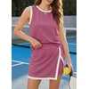 image:imageEVALESS 2 Piece Sets Women Summer Workout Outfits  Ribbed Knit Tank Top and Lined Split Skirt Womens Two Pieces Lounge Matching Set Travel Vacation Athletic Casual WearPitaya Pink