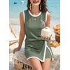 image:imageEVALESS 2 Piece Sets Women Summer Workout Outfits  Ribbed Knit Tank Top and Lined Split Skirt Womens Two Pieces Lounge Matching Set Travel Vacation Athletic Casual WearGreen