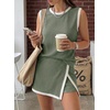 image:imageEVALESS 2 Piece Sets Women Summer Workout Outfits  Ribbed Knit Tank Top and Lined Split Skirt Womens Two Pieces Lounge Matching Set Travel Vacation Athletic Casual WearGreen