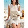 image:imageEVALESS 2 Piece Sets Women Summer Workout Outfits  Ribbed Knit Tank Top and Lined Split Skirt Womens Two Pieces Lounge Matching Set Travel Vacation Athletic Casual WearBeige