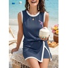 image:imageEVALESS 2 Piece Sets Women Summer Workout Outfits  Ribbed Knit Tank Top and Lined Split Skirt Womens Two Pieces Lounge Matching Set Travel Vacation Athletic Casual WearNavy Blue