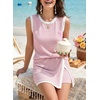 image:imageEVALESS 2 Piece Sets Women Summer Workout Outfits  Ribbed Knit Tank Top and Lined Split Skirt Womens Two Pieces Lounge Matching Set Travel Vacation Athletic Casual WearPink