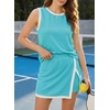 image:imageEVALESS 2 Piece Sets Women Summer Workout Outfits  Ribbed Knit Tank Top and Lined Split Skirt Womens Two Pieces Lounge Matching Set Travel Vacation Athletic Casual WearAruba Blue