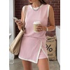 image:imageEVALESS 2 Piece Sets Women Summer Workout Outfits  Ribbed Knit Tank Top and Lined Split Skirt Womens Two Pieces Lounge Matching Set Travel Vacation Athletic Casual WearPink
