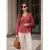image:imageEVALESS Peplum Tops for Women Fall Long Sleeve Shirts  Smocked Waist Business Casual Dressy BlousesWork Office Interview Corporate Professional Formal OutfitsDate Night ClothesMineral Red
