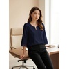 image:imageEVALESS Womens 34 Length Sleeve Boho Tops Summer Spring 2026 Trendy Lace  Crochet Going Out Dressy BlousesFashion Work Business CasualV Neck Cute Loose Basic T ShirtsBeach Vacation Outfits ClothesNavy Blue