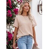 image:imageEVALESS Womens Tops Teacher Outfits Short Sleeve Cute Ribbed Stripes Tshirt  Teacher Outfits for WomenCasual Womens TopsDressy Casual Ribbed Stripes TshirtRound Neck Summer Fashion Outfits 202603 Light Khaki