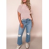 image:imageEVALESS Womens Tops Teacher Outfits Short Sleeve Cute Ribbed Stripes Tshirt  Teacher Outfits for WomenCasual Womens TopsDressy Casual Ribbed Stripes TshirtRound Neck Summer Fashion Outfits 2026Pink
