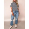 image:imageEVALESS Womens Tops Teacher Outfits Short Sleeve Cute Ribbed Stripes Tshirt  Teacher Outfits for WomenCasual Womens TopsDressy Casual Ribbed Stripes TshirtRound Neck Summer Fashion Outfits 2026Dark Grey