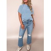image:imageEVALESS Womens Tops Teacher Outfits Short Sleeve Cute Ribbed Stripes Tshirt  Teacher Outfits for WomenCasual Womens TopsDressy Casual Ribbed Stripes TshirtRound Neck Summer Fashion Outfits 2026Sky Blue