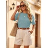 image:imageEVALESS Womens Tops Teacher Outfits Short Sleeve Cute Ribbed Stripes Tshirt  Teacher Outfits for WomenCasual Womens TopsDressy Casual Ribbed Stripes TshirtRound Neck Summer Fashion Outfits 2026Haze Blue