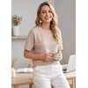 image:imageEVALESS Womens Tops Teacher Outfits Short Sleeve Cute Ribbed Stripes Tshirt  Teacher Outfits for WomenCasual Womens TopsDressy Casual Ribbed Stripes TshirtRound Neck Summer Fashion Outfits 202603 Light Khaki