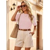 image:imageEVALESS Womens Tops Teacher Outfits Short Sleeve Cute Ribbed Stripes Tshirt  Teacher Outfits for WomenCasual Womens TopsDressy Casual Ribbed Stripes TshirtRound Neck Summer Fashion Outfits 2026Pink