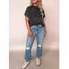 image:imageEVALESS Womens Tops Teacher Outfits Short Sleeve Cute Ribbed Stripes Tshirt  Teacher Outfits for WomenCasual Womens TopsDressy Casual Ribbed Stripes TshirtRound Neck Summer Fashion Outfits 202602 Black