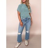image:imageEVALESS Womens Tops Teacher Outfits Short Sleeve Cute Ribbed Stripes Tshirt  Teacher Outfits for WomenCasual Womens TopsDressy Casual Ribbed Stripes TshirtRound Neck Summer Fashion Outfits 2026Haze Blue