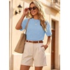 image:imageEVALESS Womens Tops Teacher Outfits Short Sleeve Cute Ribbed Stripes Tshirt  Teacher Outfits for WomenCasual Womens TopsDressy Casual Ribbed Stripes TshirtRound Neck Summer Fashion Outfits 2026Sky Blue