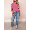 image:imageEVALESS Womens Tops Teacher Outfits Short Sleeve Cute Ribbed Stripes Tshirt  Teacher Outfits for WomenCasual Womens TopsDressy Casual Ribbed Stripes TshirtRound Neck Summer Fashion Outfits 202602 Bright Pink
