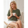 image:imageEVALESS Womens Tops Teacher Outfits Short Sleeve Cute Ribbed Stripes Tshirt  Teacher Outfits for WomenCasual Womens TopsDressy Casual Ribbed Stripes TshirtRound Neck Summer Fashion Outfits 202601 Blackish Green