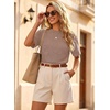 image:imageEVALESS Womens Tops Teacher Outfits Short Sleeve Cute Ribbed Stripes Tshirt  Teacher Outfits for WomenCasual Womens TopsDressy Casual Ribbed Stripes TshirtRound Neck Summer Fashion Outfits 202603 Dark Brown