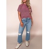 image:imageEVALESS Womens Tops Teacher Outfits Short Sleeve Cute Ribbed Stripes Tshirt  Teacher Outfits for WomenCasual Womens TopsDressy Casual Ribbed Stripes TshirtRound Neck Summer Fashion Outfits 202603 Mineral Red
