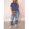 image:imageEVALESS Womens Tops Teacher Outfits Short Sleeve Cute Ribbed Stripes Tshirt  Teacher Outfits for WomenCasual Womens TopsDressy Casual Ribbed Stripes TshirtRound Neck Summer Fashion Outfits 202603 Dark Blue