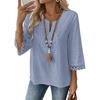 image:imageEVALESS Womens 34 Length Sleeve Boho Tops Summer Spring 2026 Trendy Lace  Crochet Going Out Dressy BlousesFashion Work Business CasualV Neck Cute Loose Basic T ShirtsBeach Vacation Outfits ClothesBeau Blue