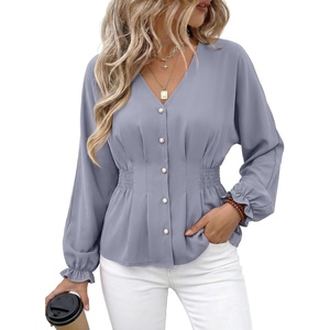 image:imageEVALESS Peplum Tops for Women Fall Long Sleeve Shirts  Smocked Waist Business Casual Dressy BlousesWork Office Interview Corporate Professional Formal OutfitsDate Night ClothesBeau Blue