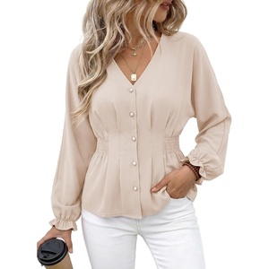 image:imageEVALESS Peplum Tops for Women Fall Long Sleeve Shirts  Smocked Waist Business Casual Dressy BlousesWork Office Interview Corporate Professional Formal OutfitsDate Night ClothesOatmeal