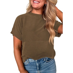image:imageEVALESS Womens Tops Teacher Outfits Short Sleeve Cute Ribbed Stripes Tshirt  Teacher Outfits for WomenCasual Womens TopsDressy Casual Ribbed Stripes TshirtRound Neck Summer Fashion Outfits 2026Chestnut