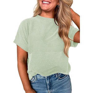 image:imageEVALESS Womens Tops Teacher Outfits Short Sleeve Cute Ribbed Stripes Tshirt  Teacher Outfits for WomenCasual Womens TopsDressy Casual Ribbed Stripes TshirtRound Neck Summer Fashion Outfits 202603 Light Green