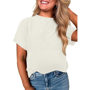 image:imageEVALESS Womens Tops Teacher Outfits Short Sleeve Cute Ribbed Stripes Tshirt  Teacher Outfits for WomenCasual Womens TopsDressy Casual Ribbed Stripes TshirtRound Neck Summer Fashion Outfits 202603 White