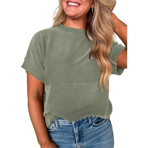 image:imageEVALESS Womens Tops Teacher Outfits Short Sleeve Cute Ribbed Stripes Tshirt  Teacher Outfits for WomenCasual Womens TopsDressy Casual Ribbed Stripes TshirtRound Neck Summer Fashion Outfits 2026Vineyard Green