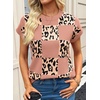 image:imageEVALESS Sweater Vest Women Short Sleeve Leopard Print Tops Fall Clothes  Womens Sweaters Crewneck Color Block Lightweight Casual 2026 FashionSepia Rose