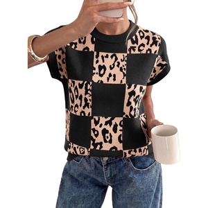 image:imageEVALESS Sweater Vest Women Short Sleeve Leopard Print Tops Fall Clothes  Womens Sweaters Crewneck Color Block Lightweight Casual 2026 FashionBlack
