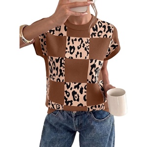 image:imageEVALESS Sweater Vest Women Short Sleeve Leopard Print Tops Fall Clothes  Womens Sweaters Crewneck Color Block Lightweight Casual 2026 FashionCoffee