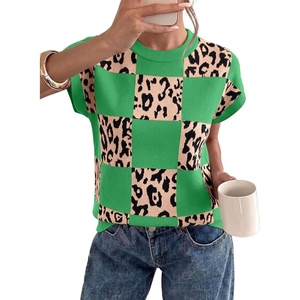 image:imageEVALESS Sweater Vest Women Short Sleeve Leopard Print Tops Fall Clothes  Womens Sweaters Crewneck Color Block Lightweight Casual 2026 FashionDark Green