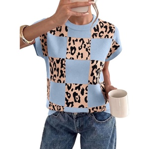 image:imageEVALESS Sweater Vest Women Short Sleeve Leopard Print Tops Fall Clothes  Womens Sweaters Crewneck Color Block Lightweight Casual 2026 FashionSky Blue