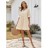 image:imageEVALESS Womens Summer Dresses V Neck Babydoll Mini Dress  Lightweight Loose A Line Fit Pull On Style Beach Travel OutfitsBeige