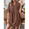 image:imageEVALESS Womens Summer Dresses V Neck Babydoll Mini Dress  Lightweight Loose A Line Fit Pull On Style Beach Travel OutfitsCoffee