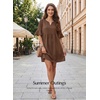 image:imageEVALESS Womens Summer Dresses V Neck Babydoll Mini Dress  Lightweight Loose A Line Fit Pull On Style Beach Travel OutfitsCoffee
