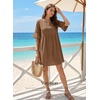 image:imageEVALESS Womens Summer Dresses V Neck Babydoll Mini Dress  Lightweight Loose A Line Fit Pull On Style Beach Travel OutfitsKhaki