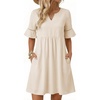image:imageEVALESS Womens Summer Dresses V Neck Babydoll Mini Dress  Lightweight Loose A Line Fit Pull On Style Beach Travel OutfitsBeige